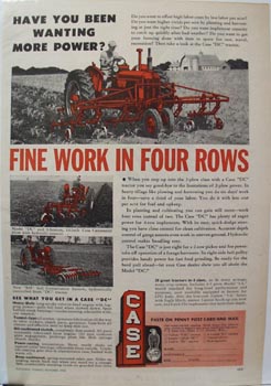 Case Tractor in Four Rows Ad 1950