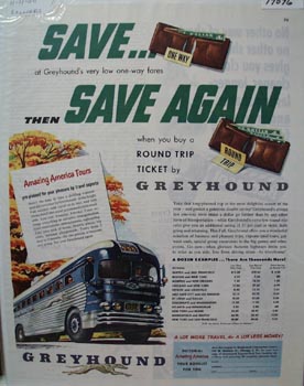 Greyhound Save & Save Again Ad 1950