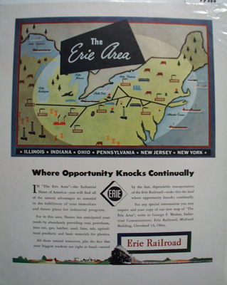 Erie RR Opportunity Knocks Ad 1940's