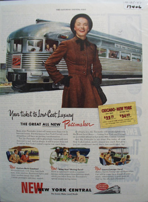 New York Central RR Low Cost Luxury Ad 1947