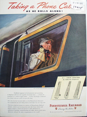 Pennsylvania RR Taking Phone Call Ad 1945