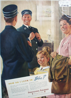 Pennsylvania RR Look in Blue Ad 1945