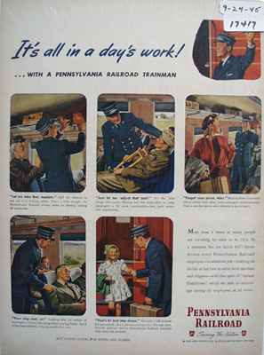 Pennsylvania Railroad Day's Work Ad 1945