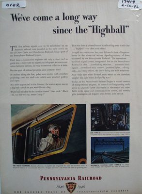 Pennsylvania RR Come A Long Way Ad 1946
