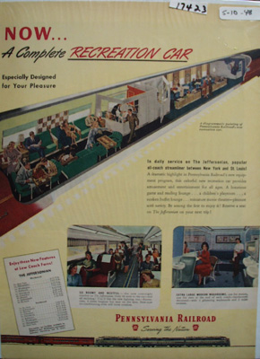 Pennsylvania RR Complete Recreation Car Ad 1948