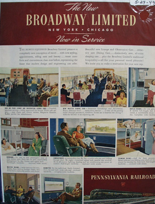 Pennsylvania RR Broadway Ltd. Ad 1949