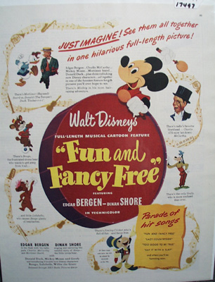 Walt Disney Fun & Fancy Free Movie Ad with Drum 1947