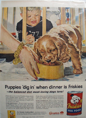 Friskies Dog Food & Cocker Spaniel Pup Ad 1957