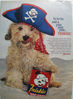 Friskies & Cocker Spaniel with Sailor Hat Ad 1960