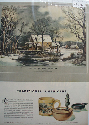 Currier & Ives Shaving Mug Winter Scene Ad 1946