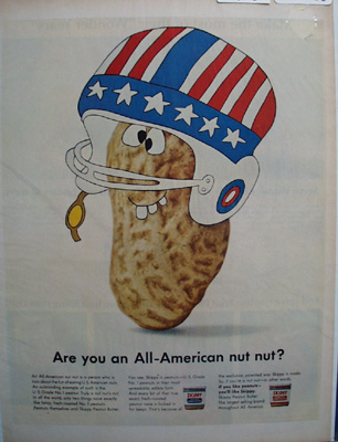 Skippy Football Helmet in Red/White/Blue Ad 1966