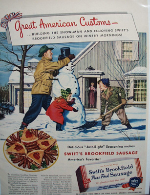 Swifts Sausage & Snowman Ad 1950