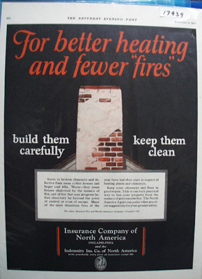 Ins. Co of N. America For Fewer Fires Ad 1927