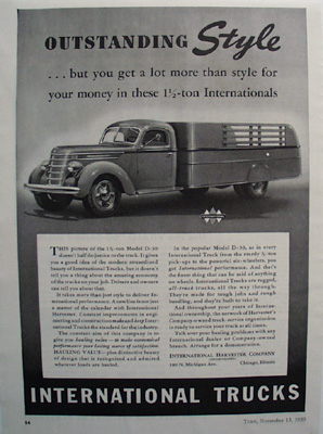 International Trucks Outstanding Style Ad 1939