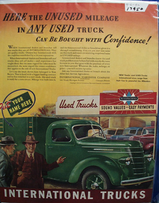 International Trucks Unused Mileage Ad 1940