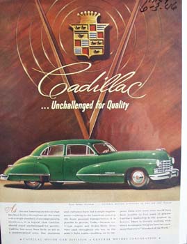 Cadillac unchallenged for quality. Ad was published 6/3/46