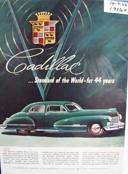 Cadillac standard of the world for 44 years. Ad