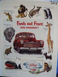 Fords out front with everybody. Ad was published 10/21/46.
