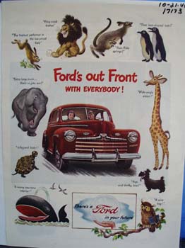 Fords out front with everybody. Ad was published 10/21/46.