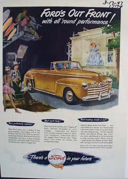 Fords out front with all round performance. Ad was published 3/17/47.