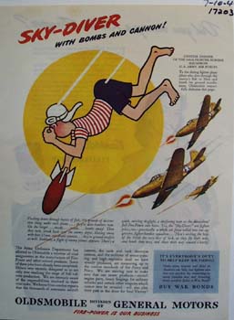 Oldsmobile sky-diver with bombs and canon. Ad
