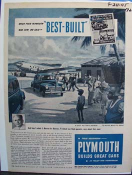 Plymouth builds great cars. Ad was published 9/24/45