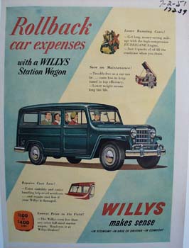 Willys Station Wagon rollback car expenses. Ad