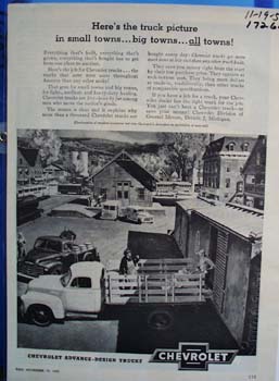 Chevrolet advance-design trucks. Ad was published 11/19/51