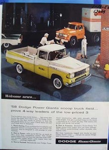 Dodge 1958 Power Giants scoop trucks. Ad