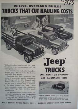Jeep trucks that cut hauling cost. Ad