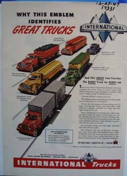 International emblem identifies great trucks. Ad