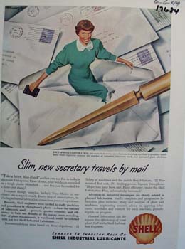 Shell slim, new secretary travels by mail Ad 1949