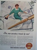 Shell slim, new secretary travels by mail Ad 1949
