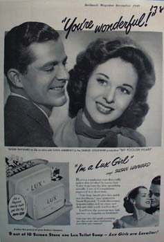 Susan Haywar is a Lux girl Ad 1949. Ad