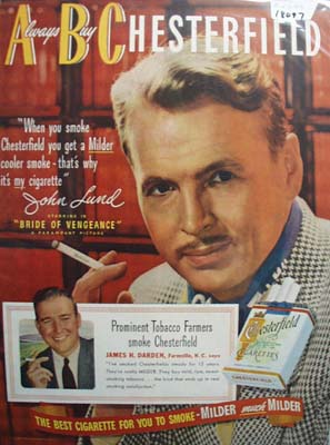 John Lund & Chesterfield Ad 1949