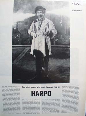 Harpo Marx In Overcoat Silent Genius Article 1964