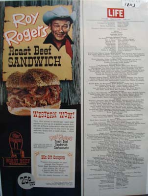 Roy Rogers Roast Beef Sandwich Ad 1960's