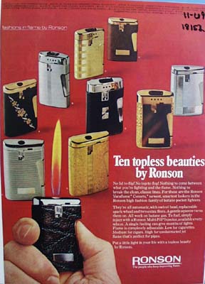 Ronson ten topless beauties Ad 1969.