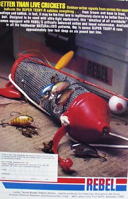 Rebel lures better than live crickets Ad 1980.