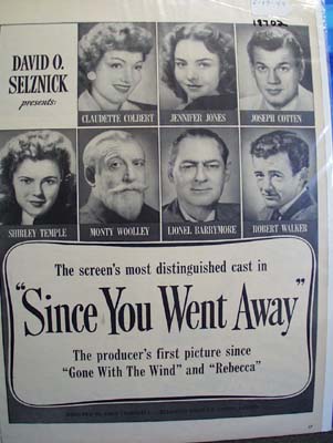 Black and white 1944 ad of Since You Went Away s
