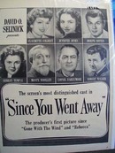 Black and white 1944 ad of Since You Went Away s