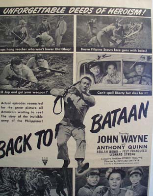 Black and white 1945 ad of Back to Bataan