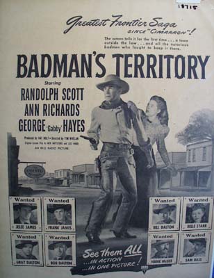 Black and white 1946 ad of Badmans Territory