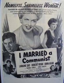 Black and white 1949 ad of I Married a Communist