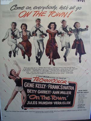 Coor 1949 ad of On the Town starring Frank Sinatra