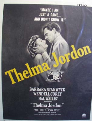 Black and white 1950 ad of Thelma Jordon