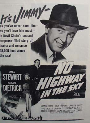 Black and white 1951 ad of No Highway In the Skey