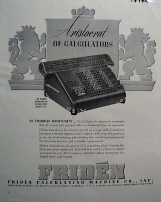Friden the Aristocrat of calculators Ad 1941.