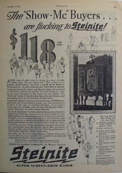 Steinite radio the show me buyers chose Ad 1929.