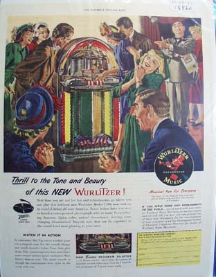 Wurlitzer phonographs thrilling tone and beauty Ad 1947.